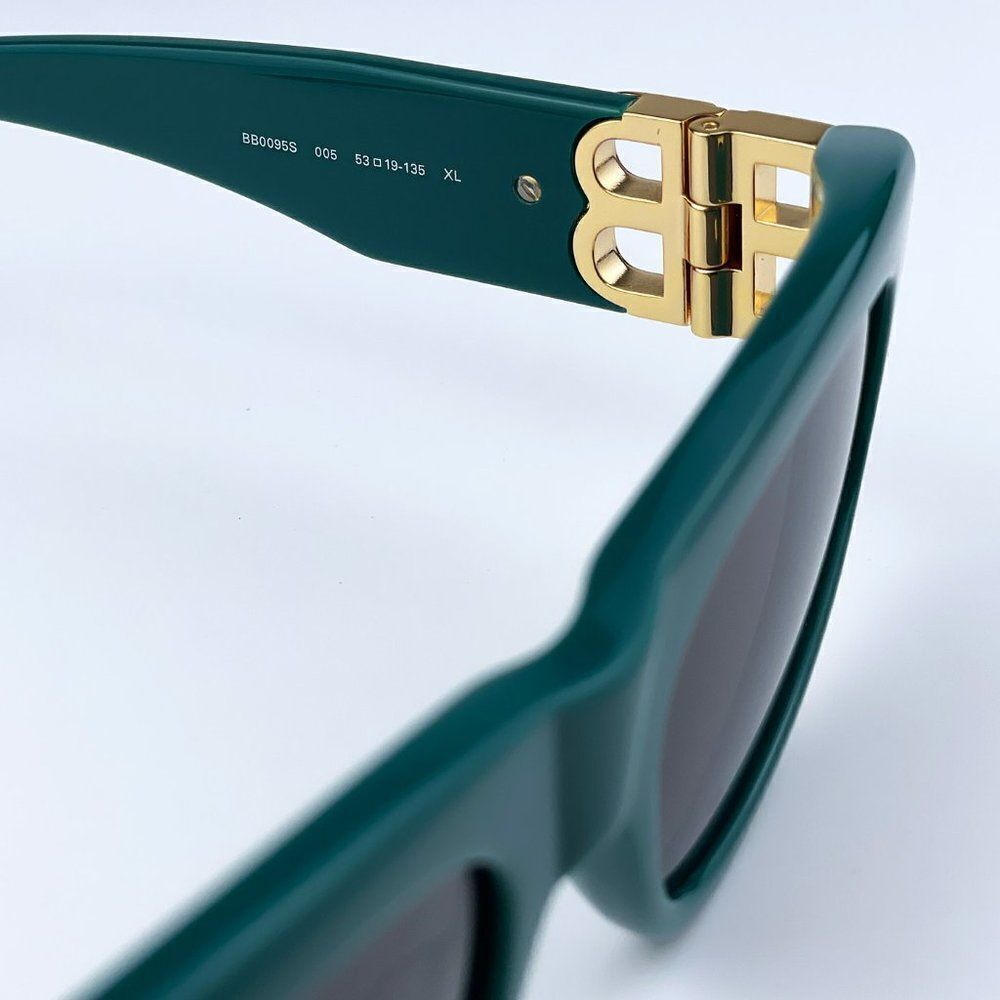 SALE! NEW Balenciaga BB0095S 005 Green Gold Logo Grey Cat Eye Unisex Sunglasses - Picture 14 of 16